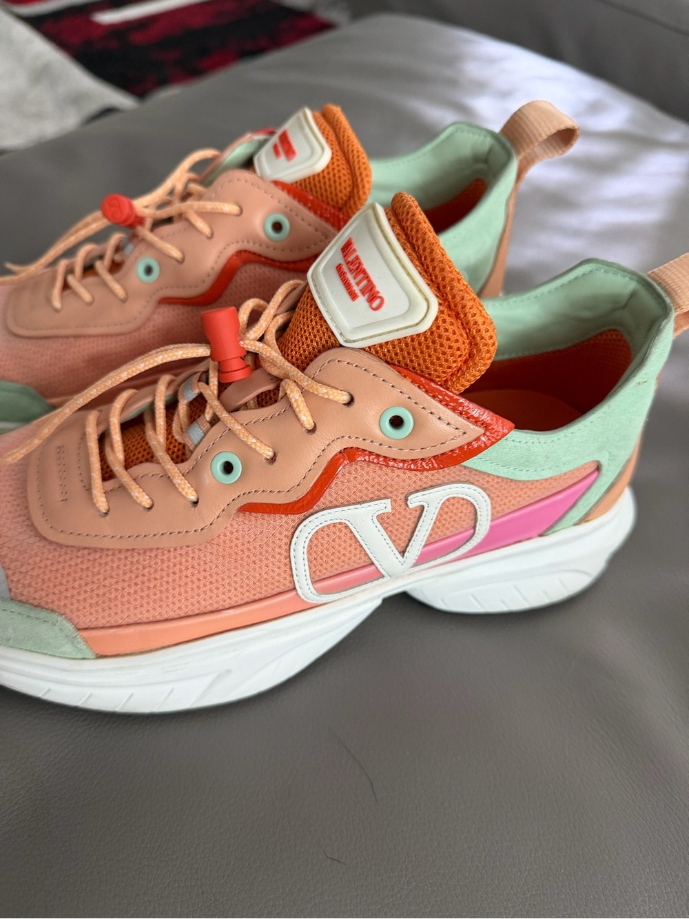 Valentino Garavani VLogo Multicolor Chunky Sneakers Pink Green Orange Size 8.5